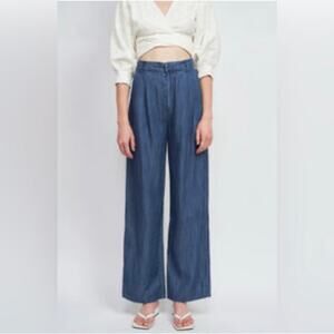 NWT Anthro En Saison Xiana Denim Chambray Wide Leg High Rise Trouser XS Pants